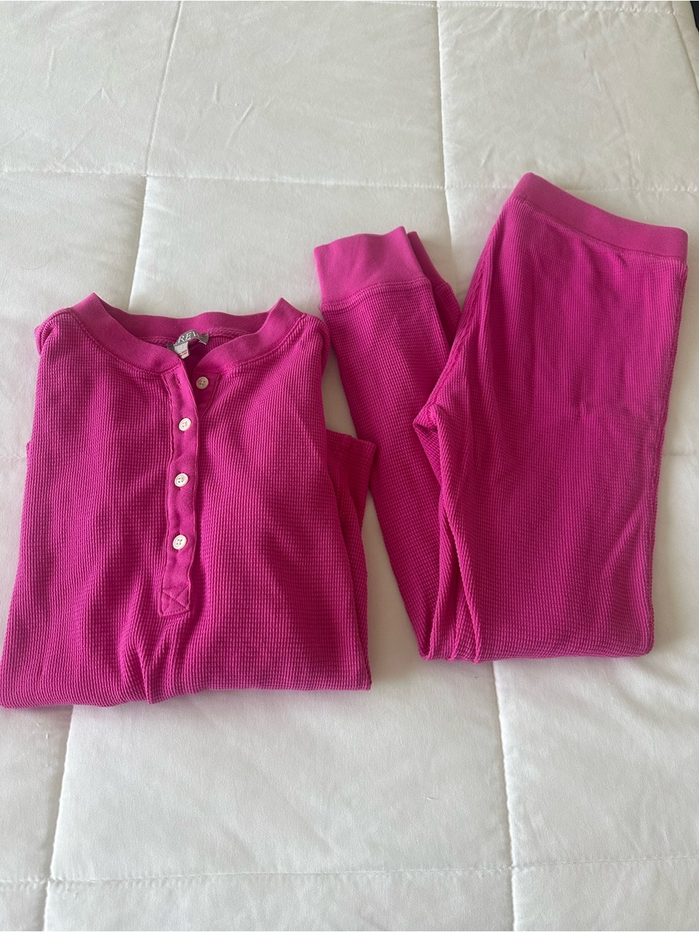 J. Crew Women’s  Thermal waffle knit Pajama Set in Bright Pink